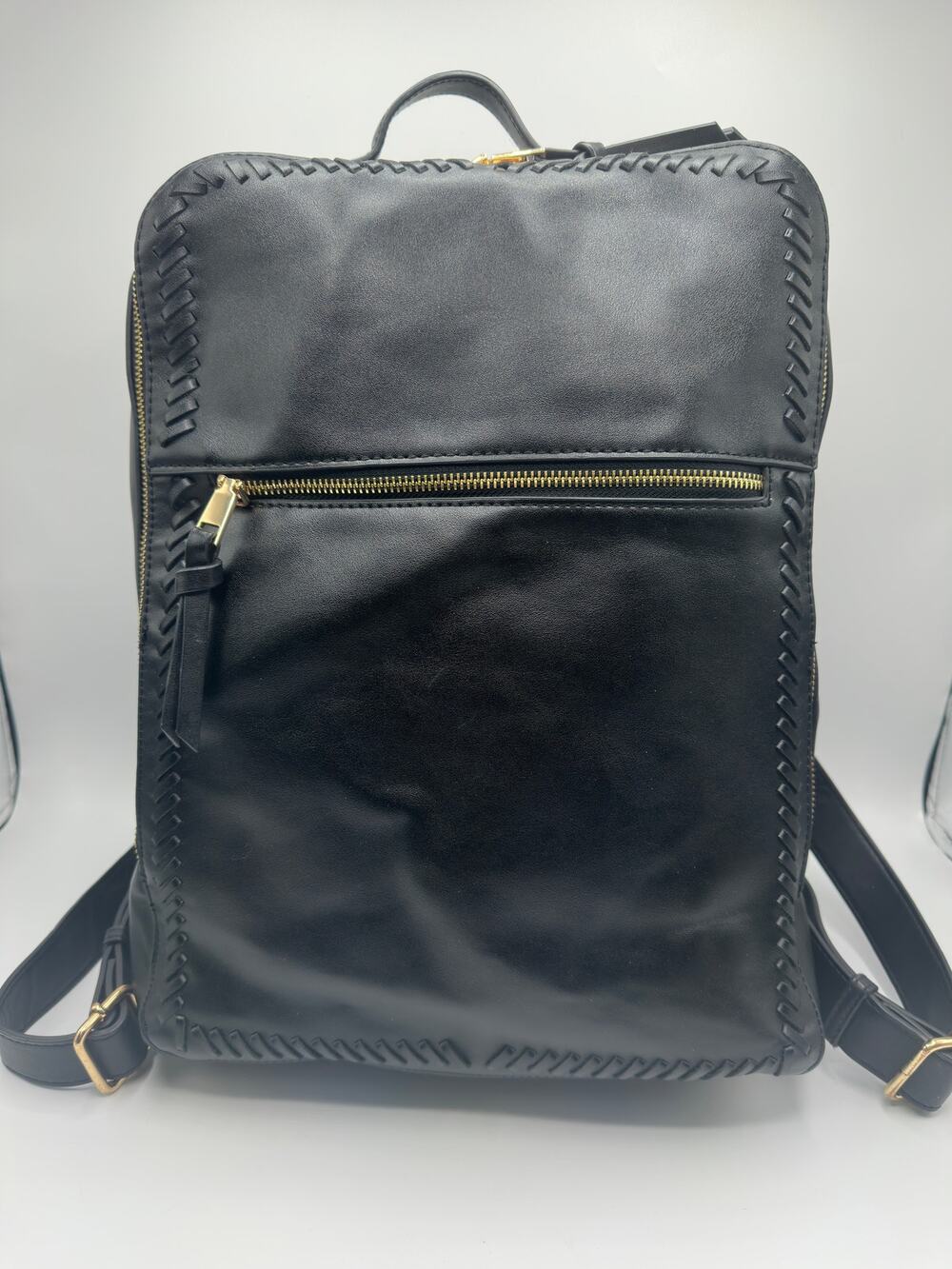 ✨ Moda Luxe Black Faux Leather Laptop Backpack w/ Whipstitch Trim ✨
